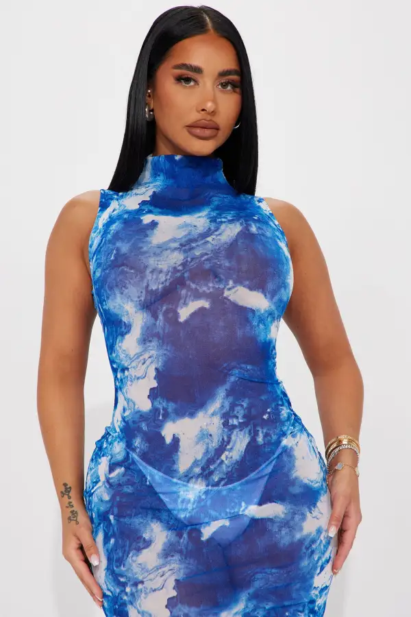 Chasing Waterfalls Mesh Maxi Dress - Blue/combo