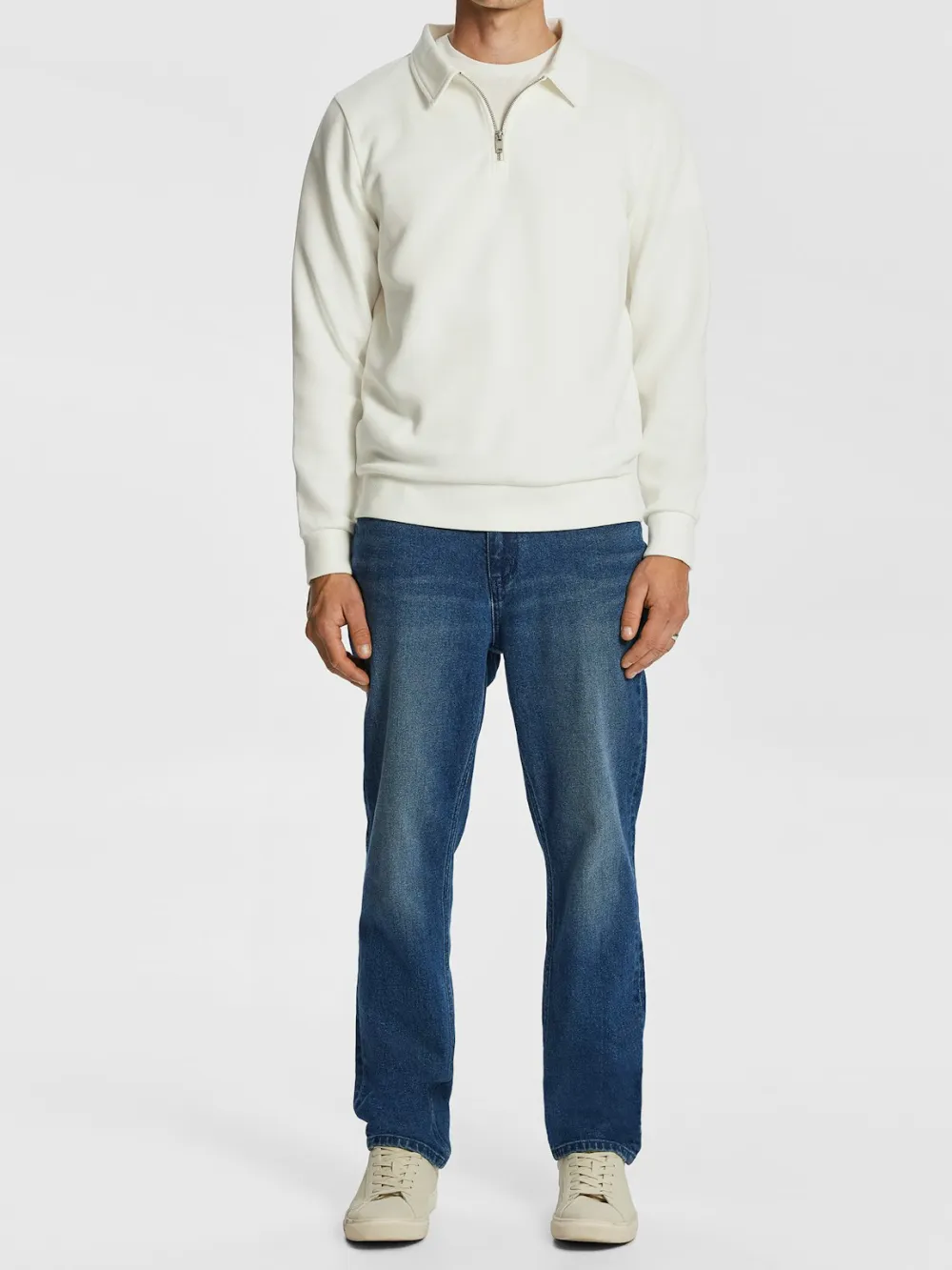 Off White Quarter Zip Polo Style Sweatshirt