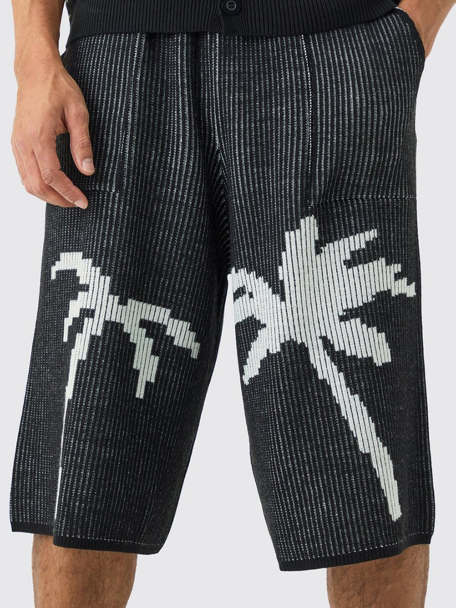 PALM JACQUARD RIBBED KNITTED JORT