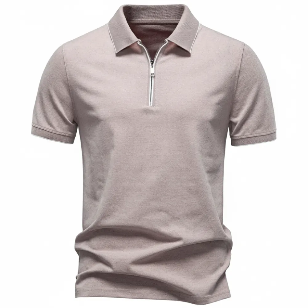 Textured Zip Collar Polo