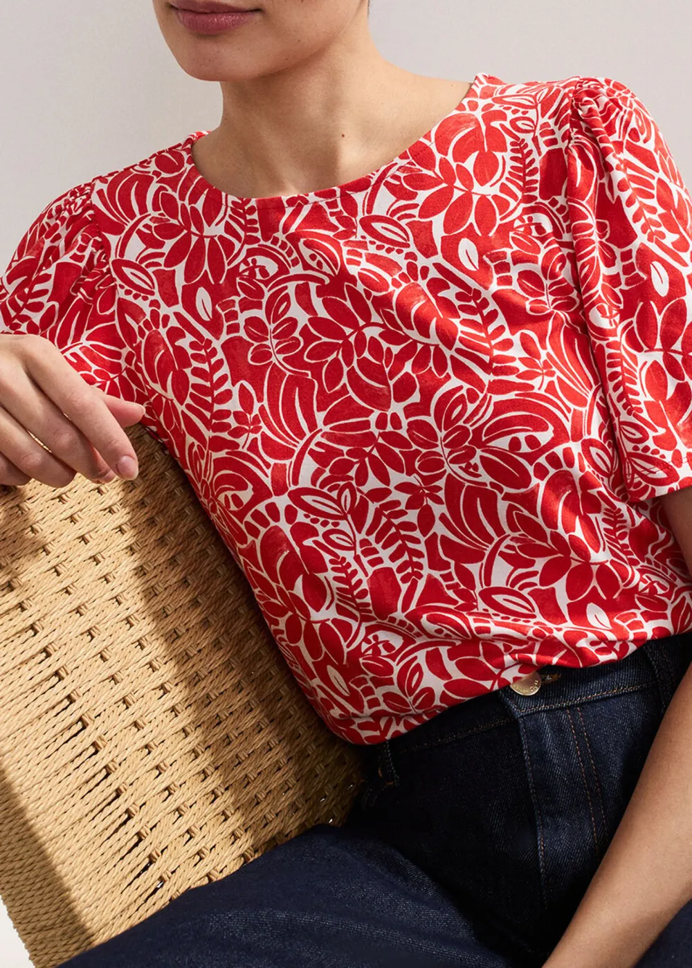 Fashionable High-End Red Printed Ladies Top