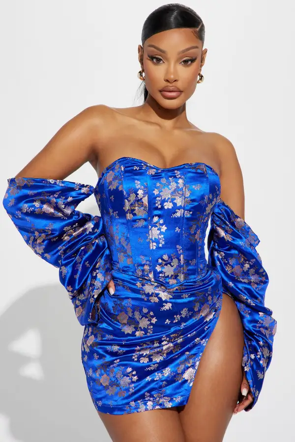 Alexandra Metallic Satin Skirt Set - Royal