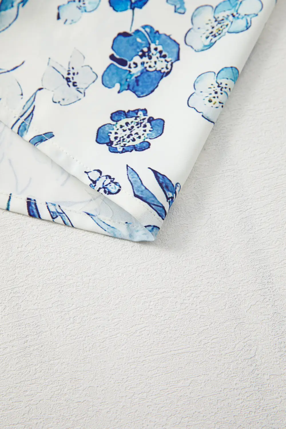 Sky Blue Floral Print Ruffled Short Sleeve Blouse