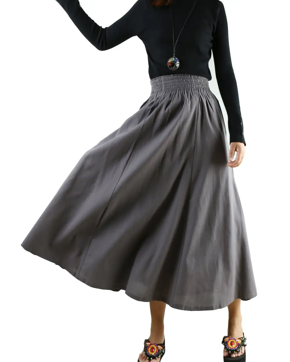 Relaxed Pocketed Linen Flared Maxi Skirt
