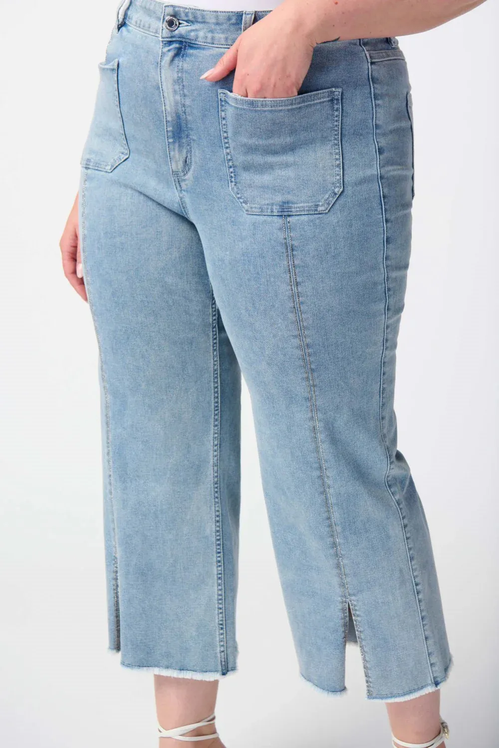 Light Blue Split - Hem Cropped Jeans