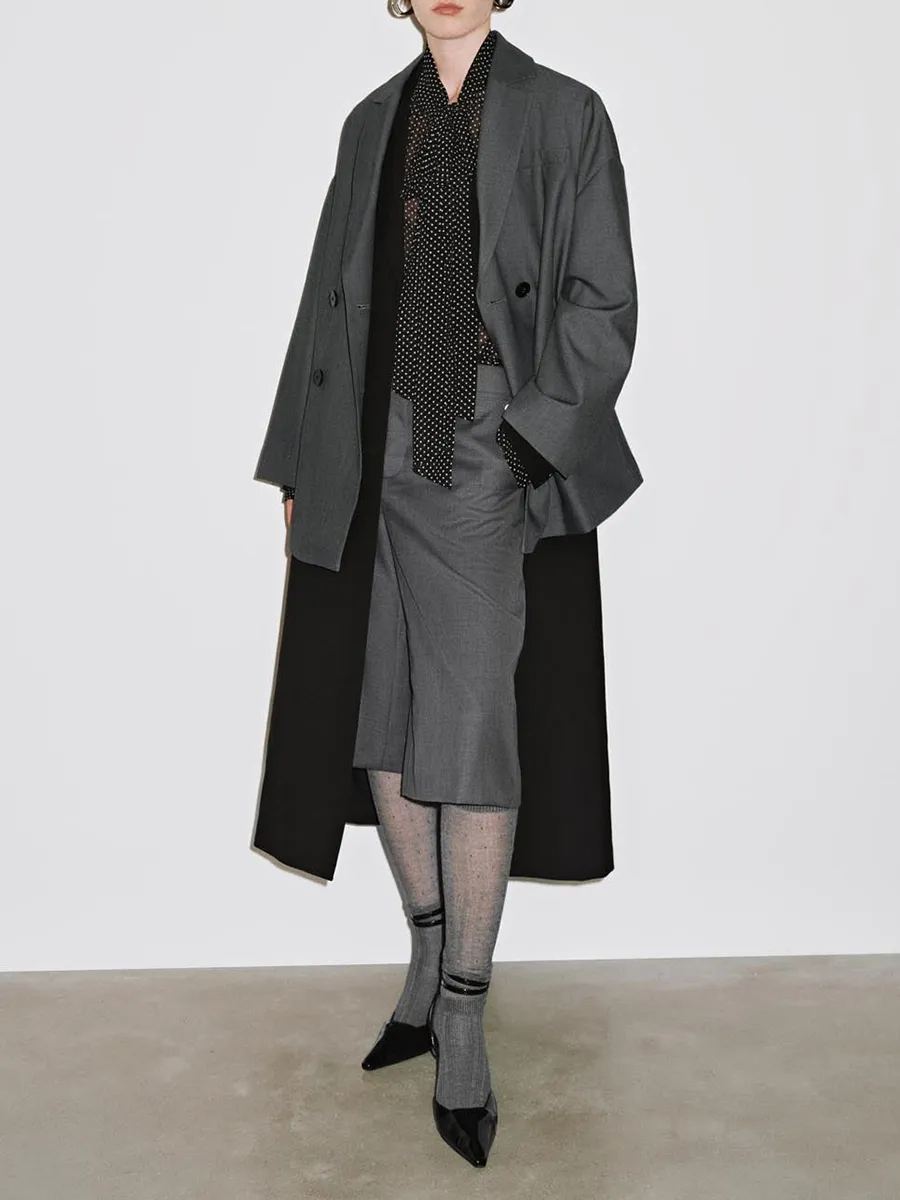 Lady's Grey Suit With A Loose British-Style Coat