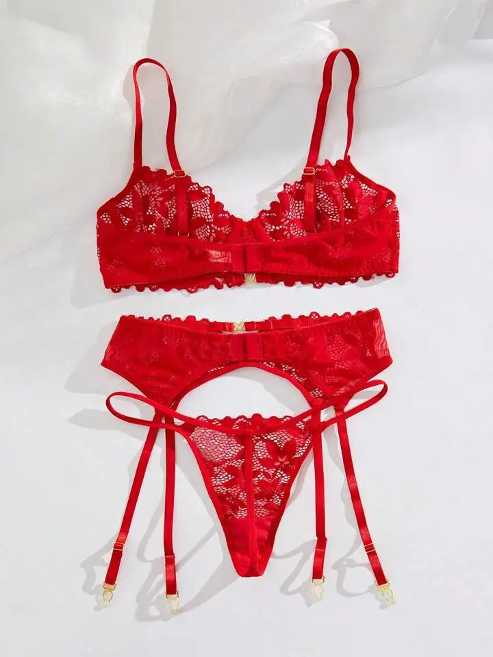 Lace Sheer Garter Lingerie Set