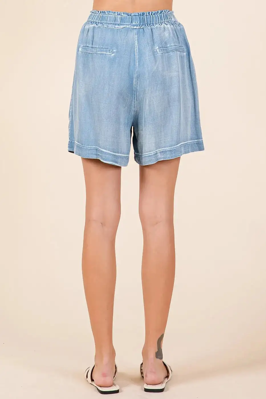 Mittoshop Washed Chambray Elastic Waist Easy Fit Shorts