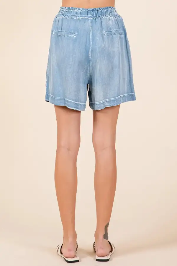 Mittoshop Washed Chambray Elastic Waist Easy Fit Shorts
