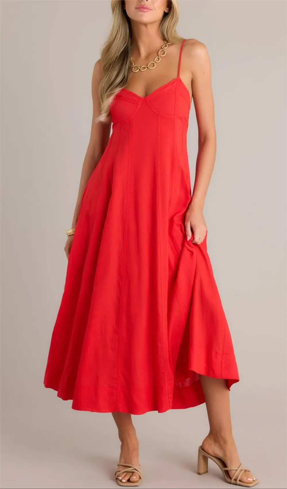 CELESTIAL BEAUTY RED BUSTIER MAXI DRESS