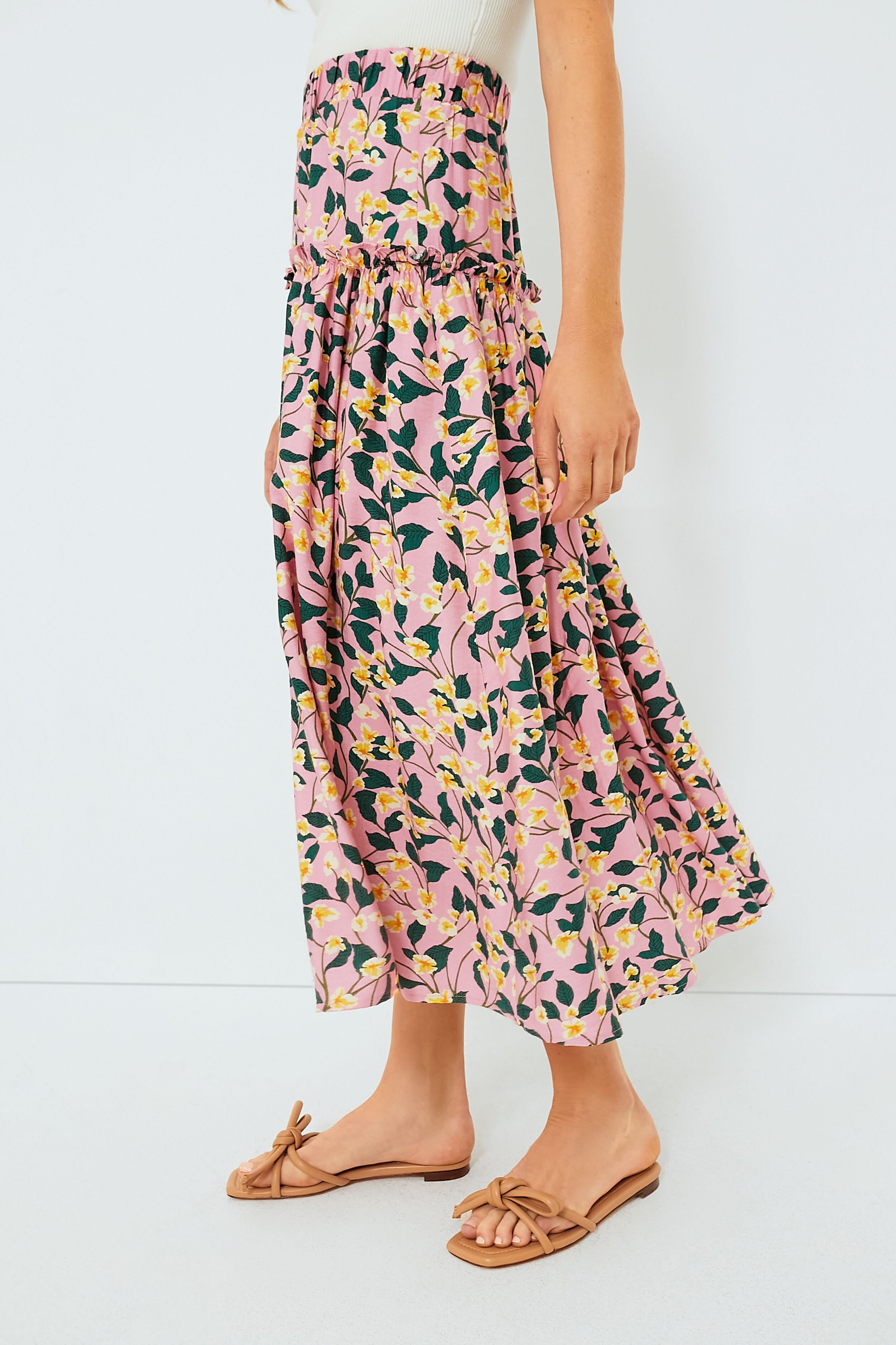 Exclusive Pink Multi Ruffled Maxi Skirt