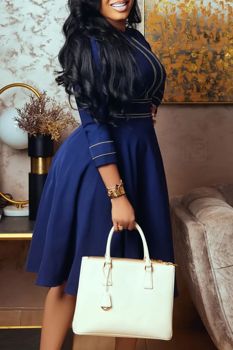 Casual Solid Patchwork O Neck A Line Dresses
