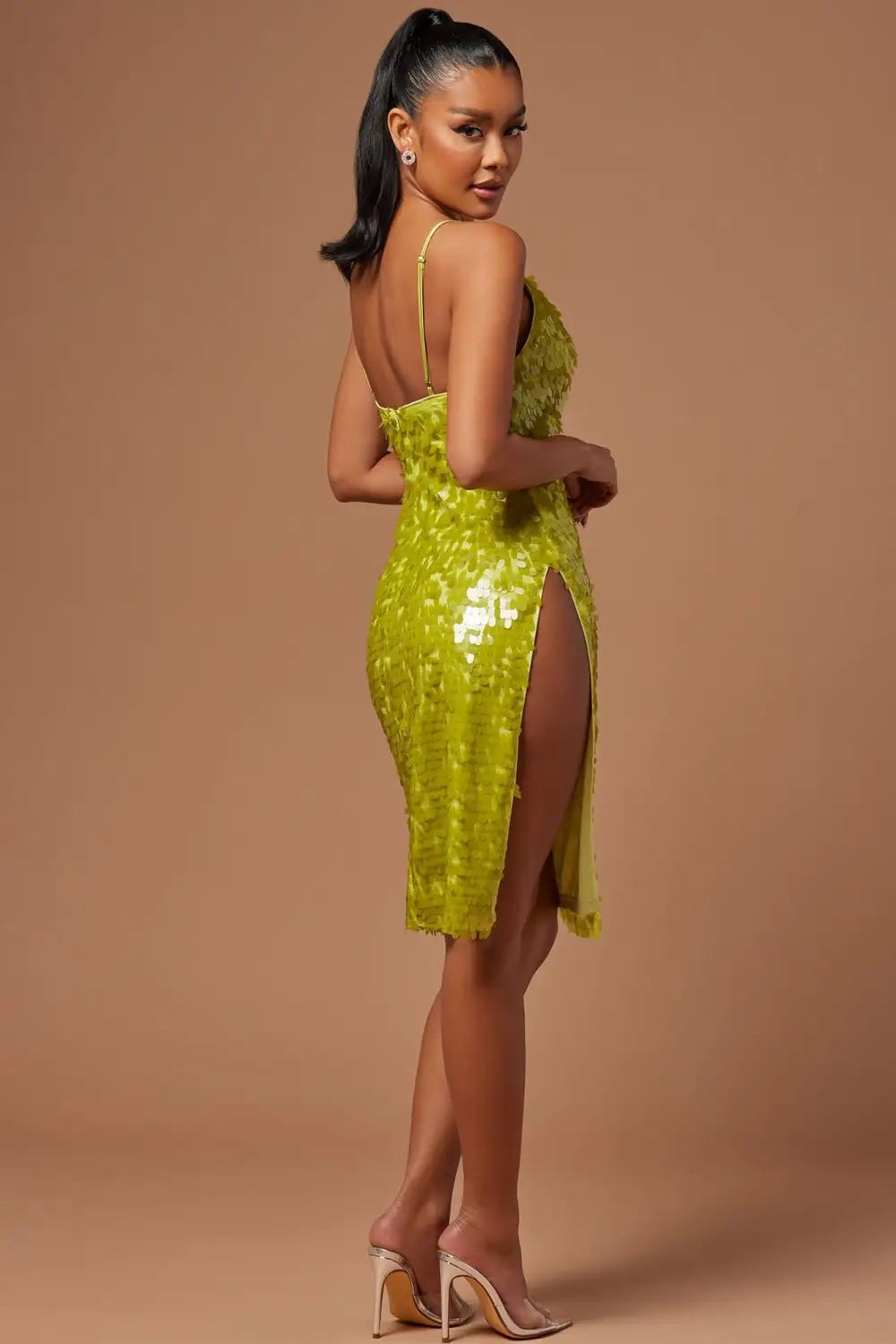 Fiona Sequin Midi Dress - Chartreuse