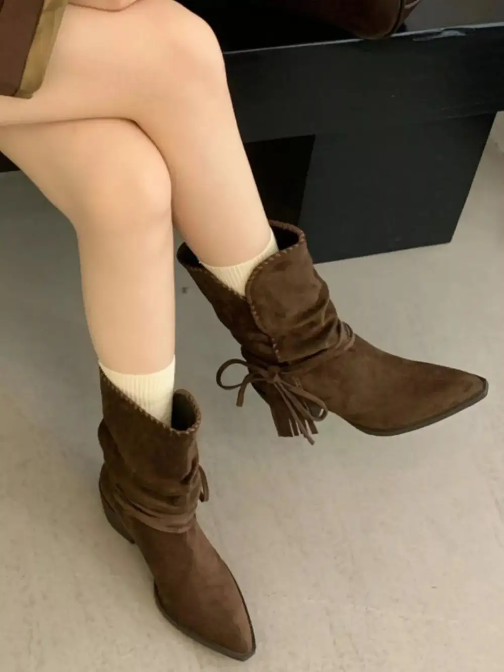 Point Toe Block Heels Boots
