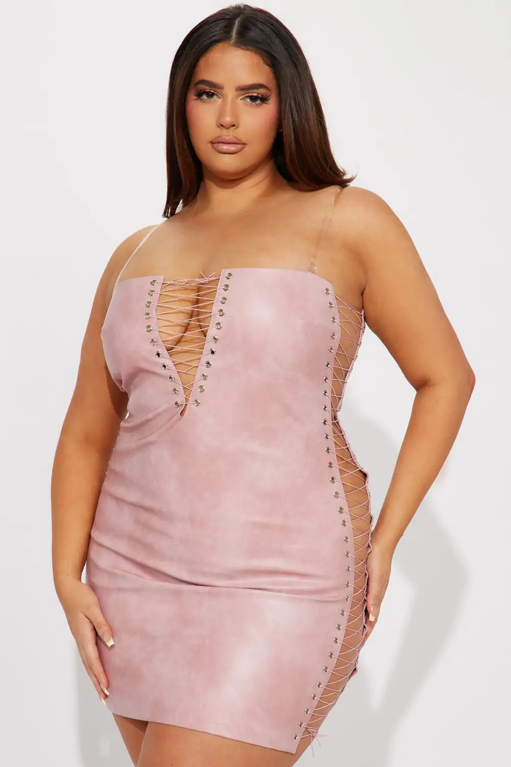 Cassie Leather Mini Dress - Pink