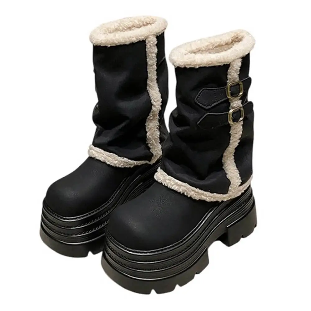 Fur Trim Chunky Platform Boots