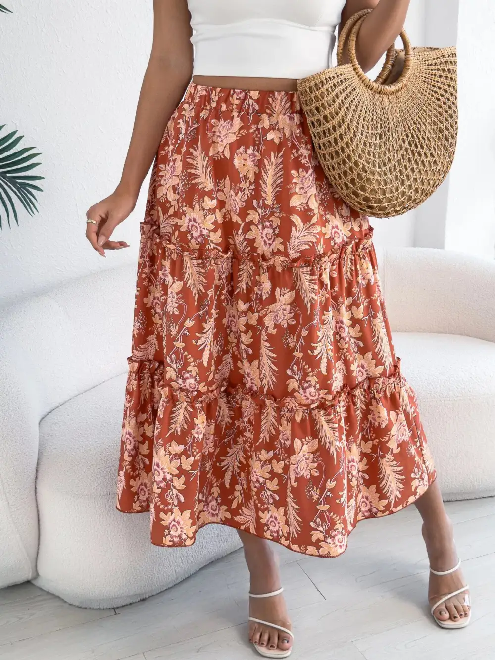 Everyday Ruffle Floral Midi Skirt