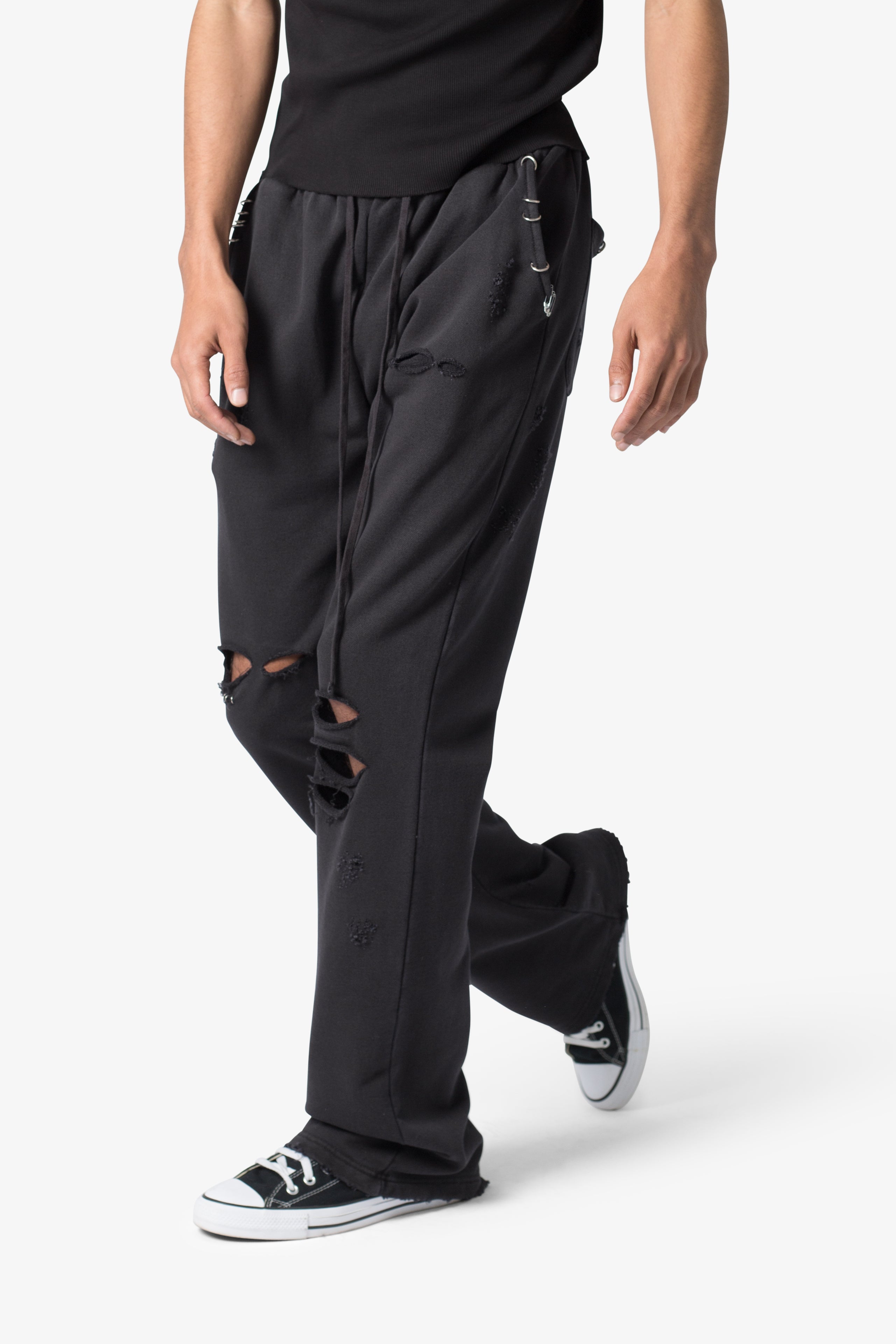 Metal Ring Flared Sweatpants - Black