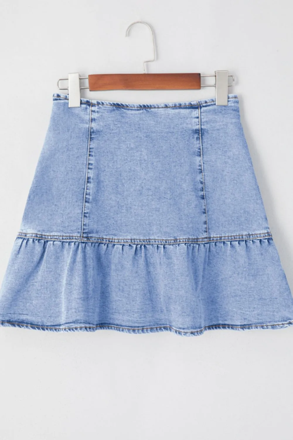 Asymmetric Ruffle Overlay Denim Skirt