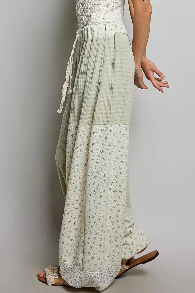 Patchwork Mixed Knit Wide Leg Pants