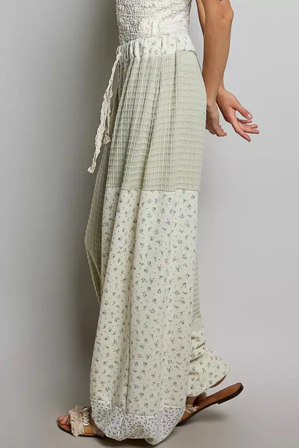 Patchwork Mixed Knit Wide Leg Pants