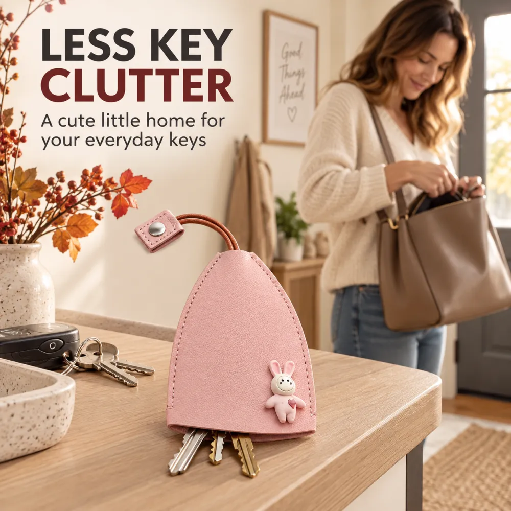 Cute Cartoon Pull-out Key Case, Portable Leather Car Key Holder, Quick Pull Design Anti-Scratch Key Pouch, Kawaii Key Bag for Women Gift