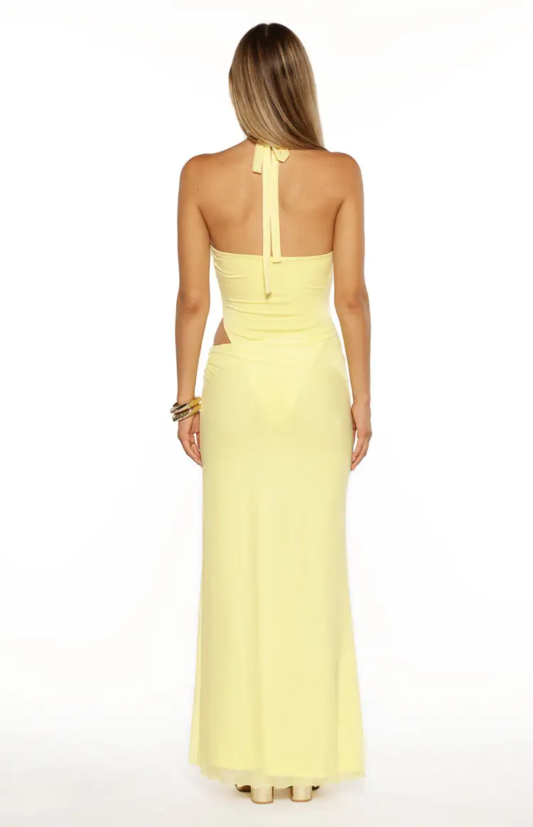 Halter Halter Neck Mesh Cut Out Maxi Dress