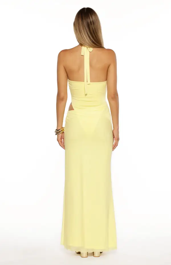 Halter Halter Neck Mesh Cut Out Maxi Dress