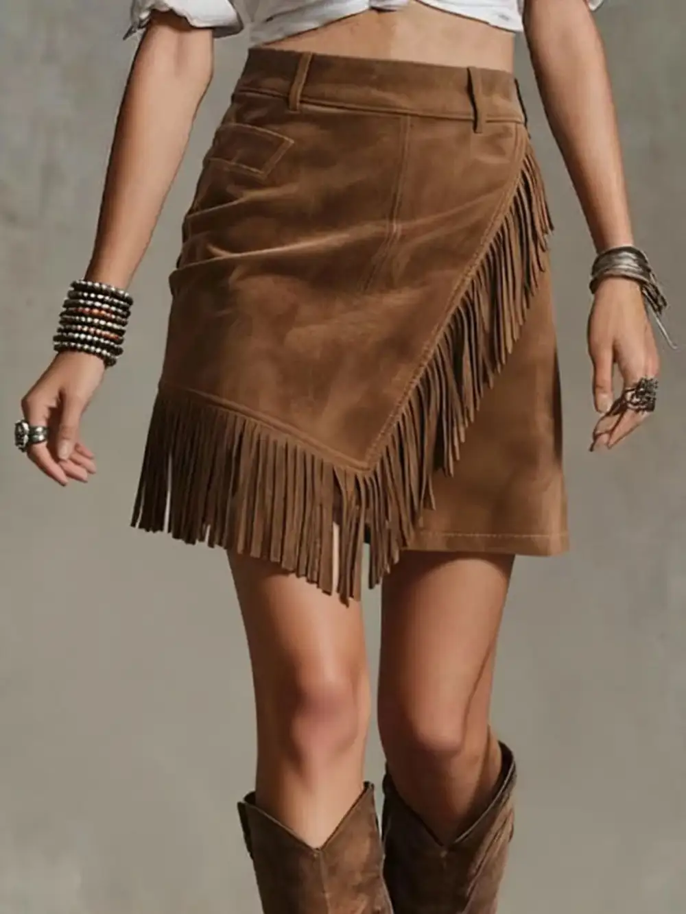 Fine Fringe Suede Skirt