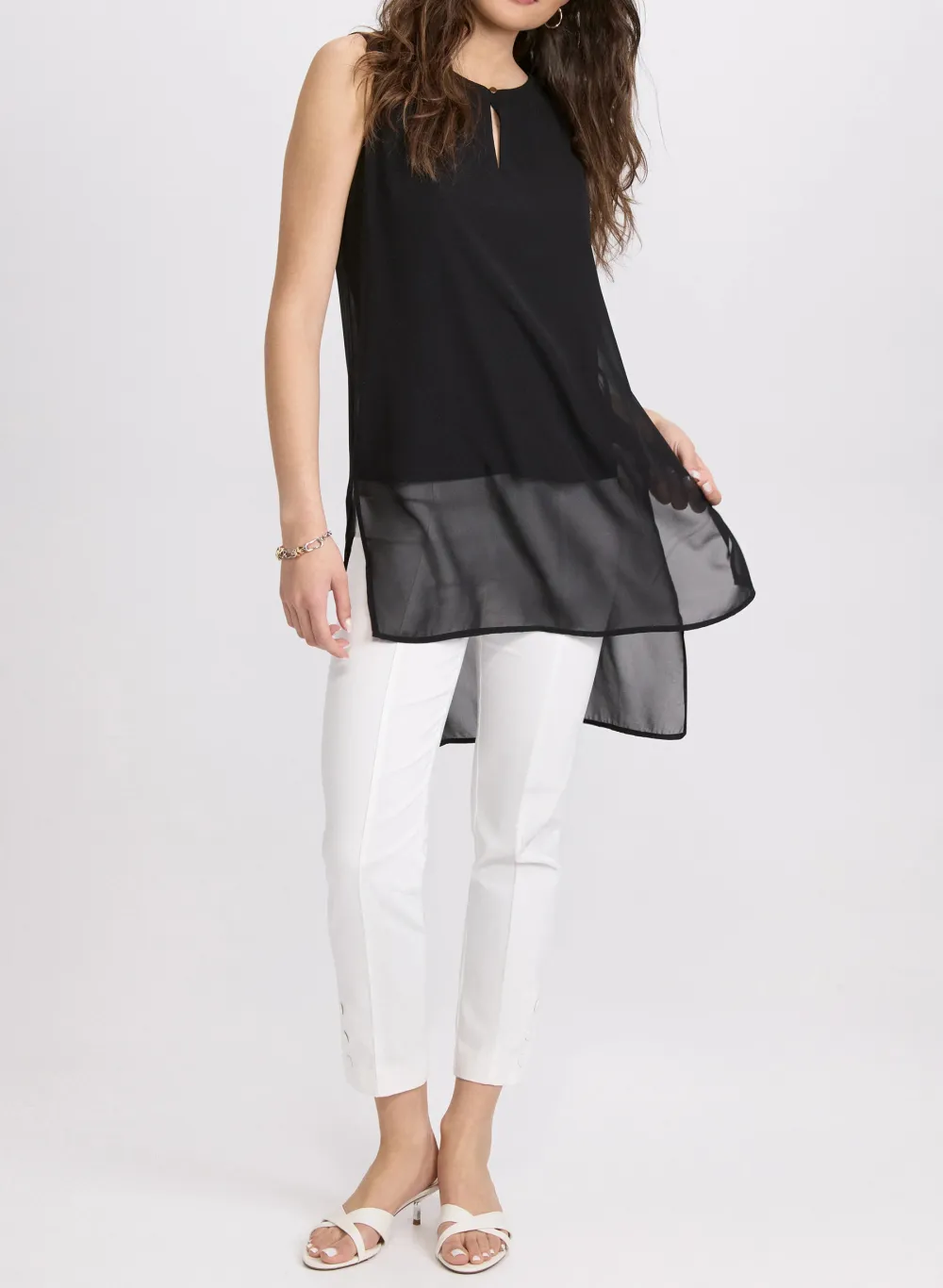 Asymmetric Black Chiffon Top