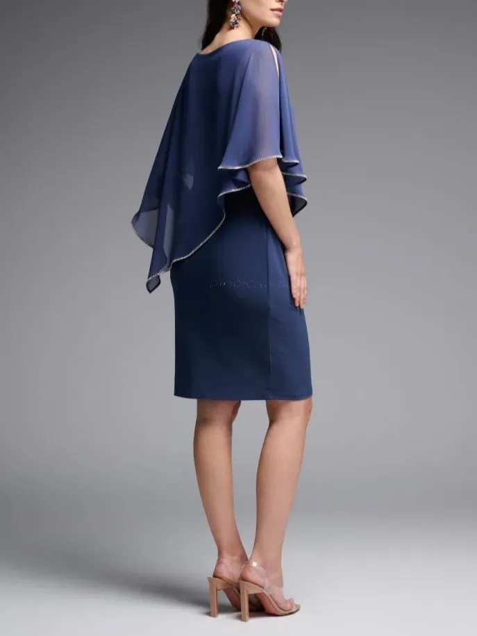 Midnight Blue Sheer - Sleeve Wrap Dress