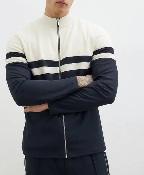 Beige And Blue Stylish Casual Men's Jacket