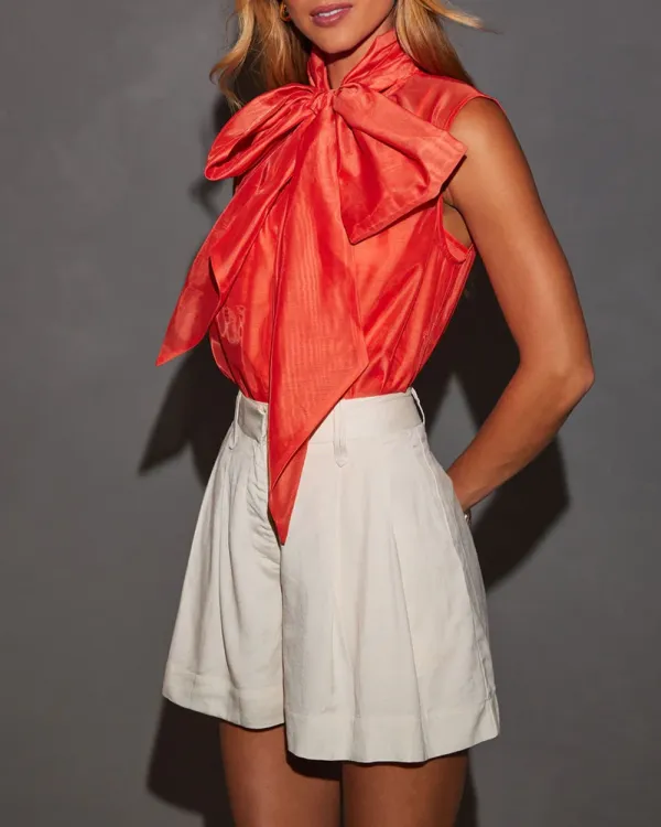 Sleeveless Organza Oversized Bow Blouse