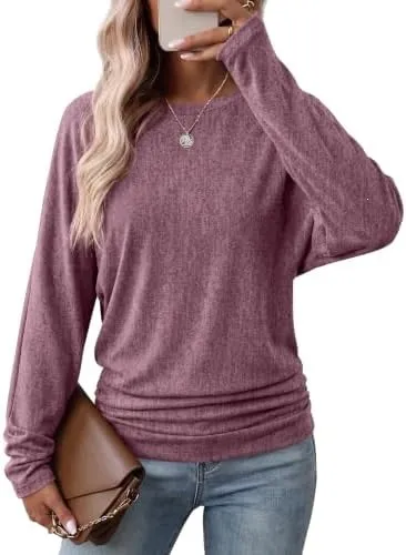 Women's Long Sleeve Ruffle Blouse, Fall Top, Lightweight Sweater