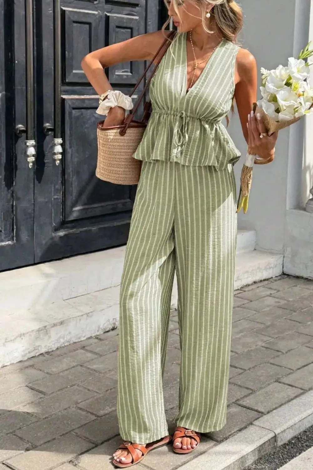Striped Wide Leg Jumpsuit