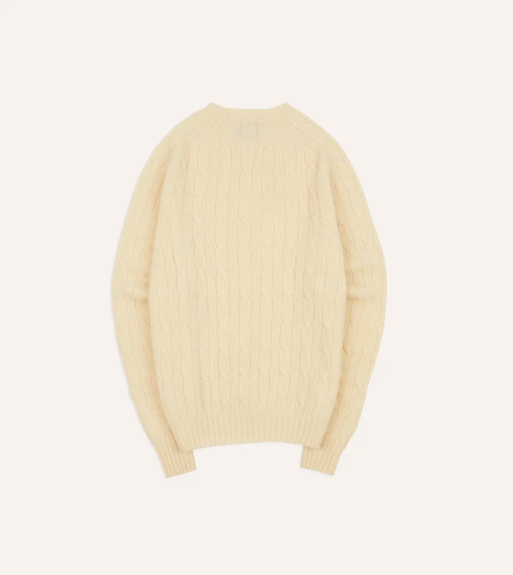 Ecru Brushed Shetland Cable Knit Crew Neck Jumper Elegant