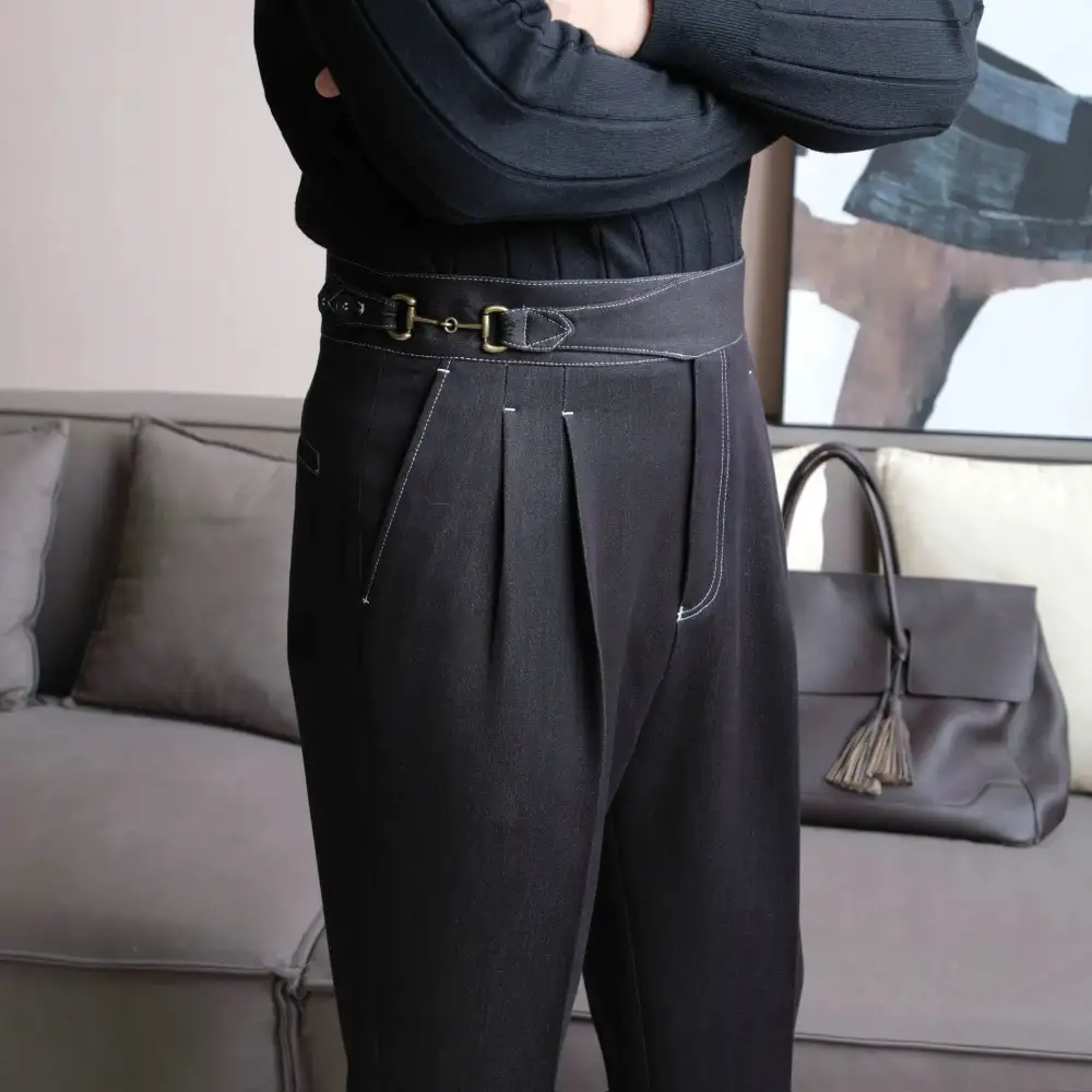 Double Pleat Denim Trousers