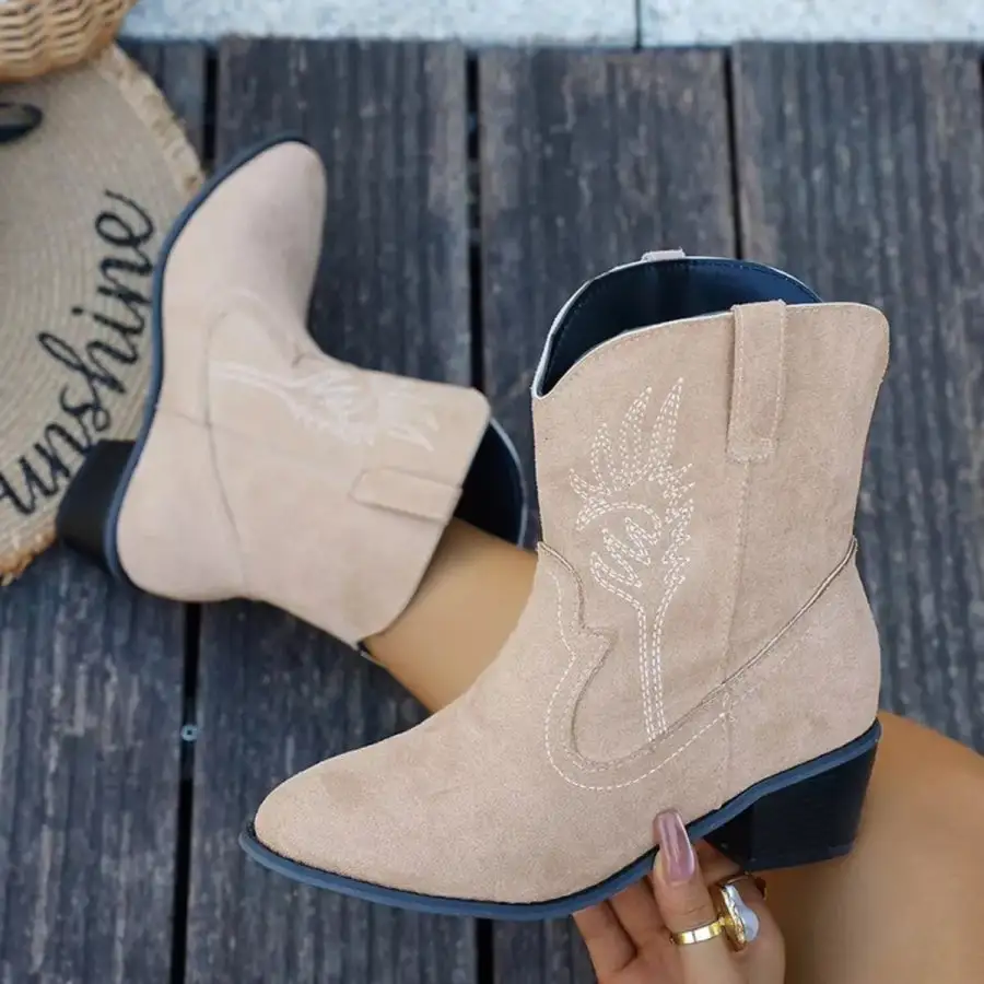 Point Toe Block Heels Boots