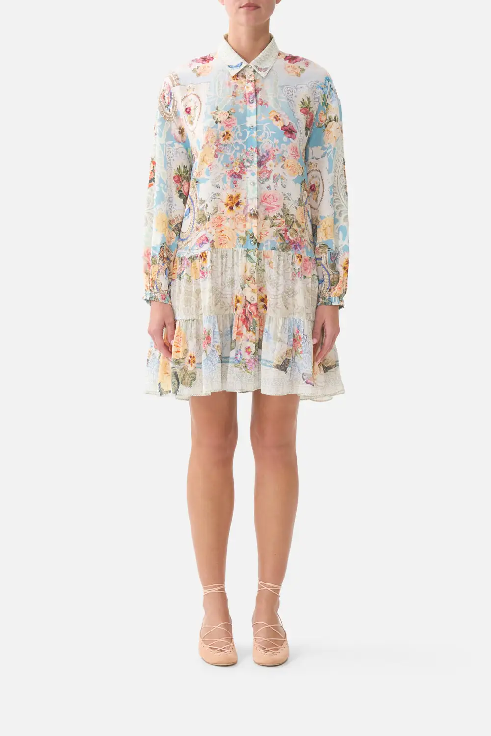 Long Sleeve Tiered Short Dress