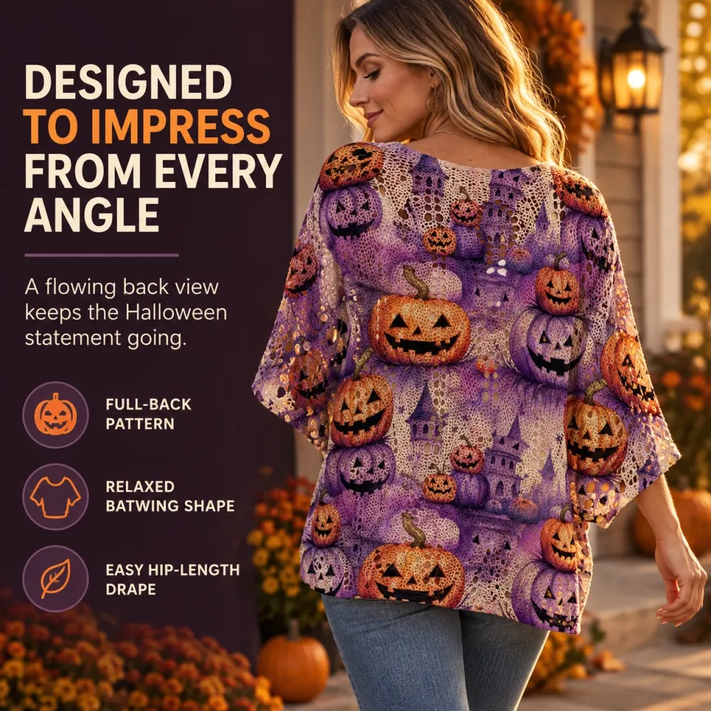 Halloween Long Sleeve with Diamond Cutout Bat Pumpkin Print