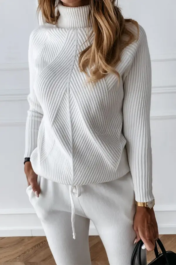 Wanda® | Casual solid color turtleneck long sleeve two piece sweater