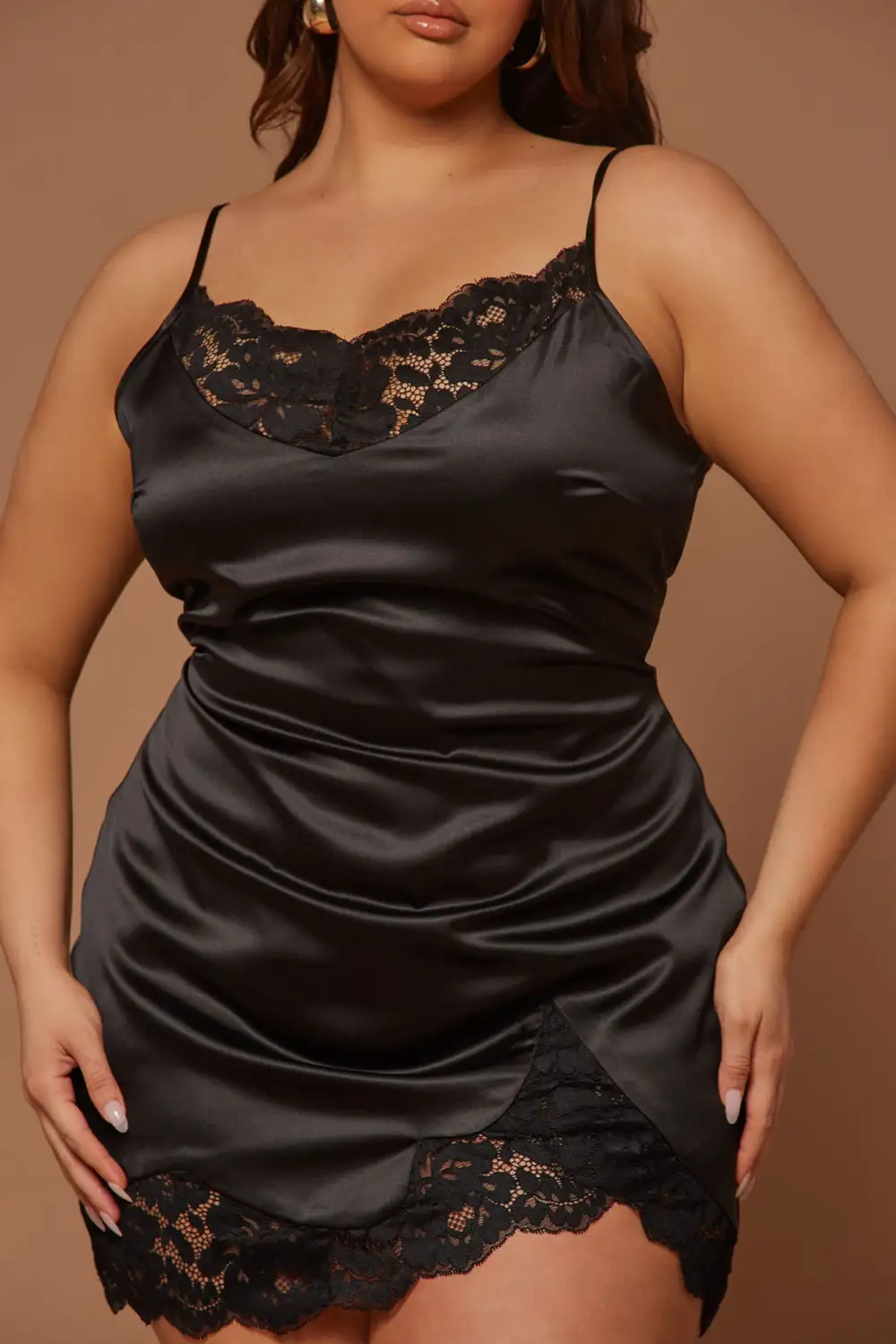 Eloise Satin Lace Mini Dress - Black
