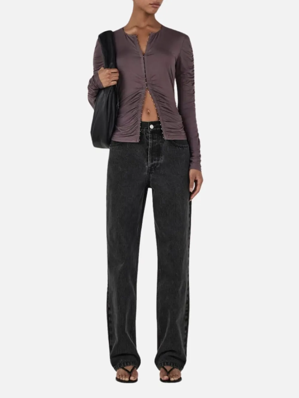 Ruched Button Up Long Sleeve Top
