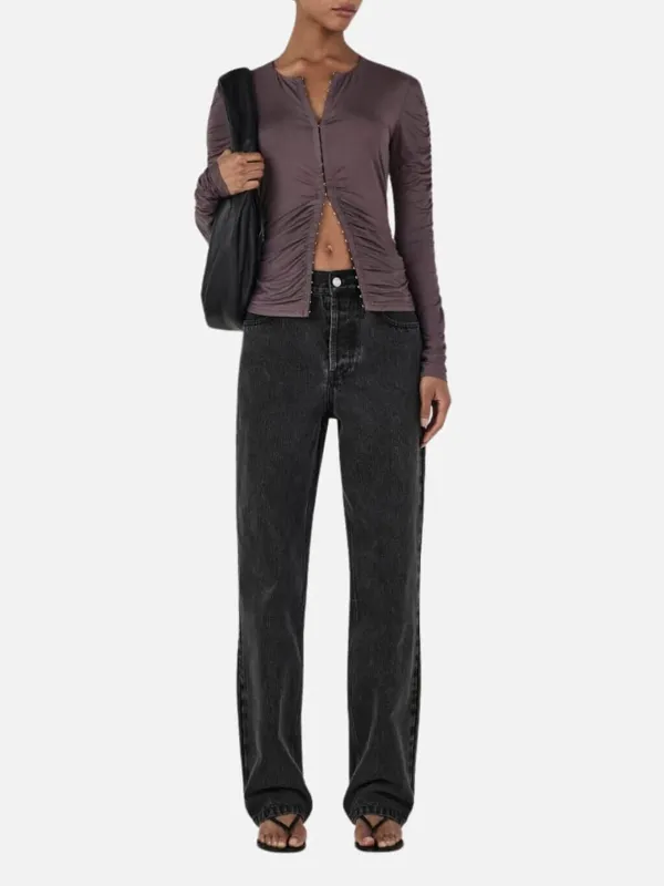 Ruched Button Up Long Sleeve Top