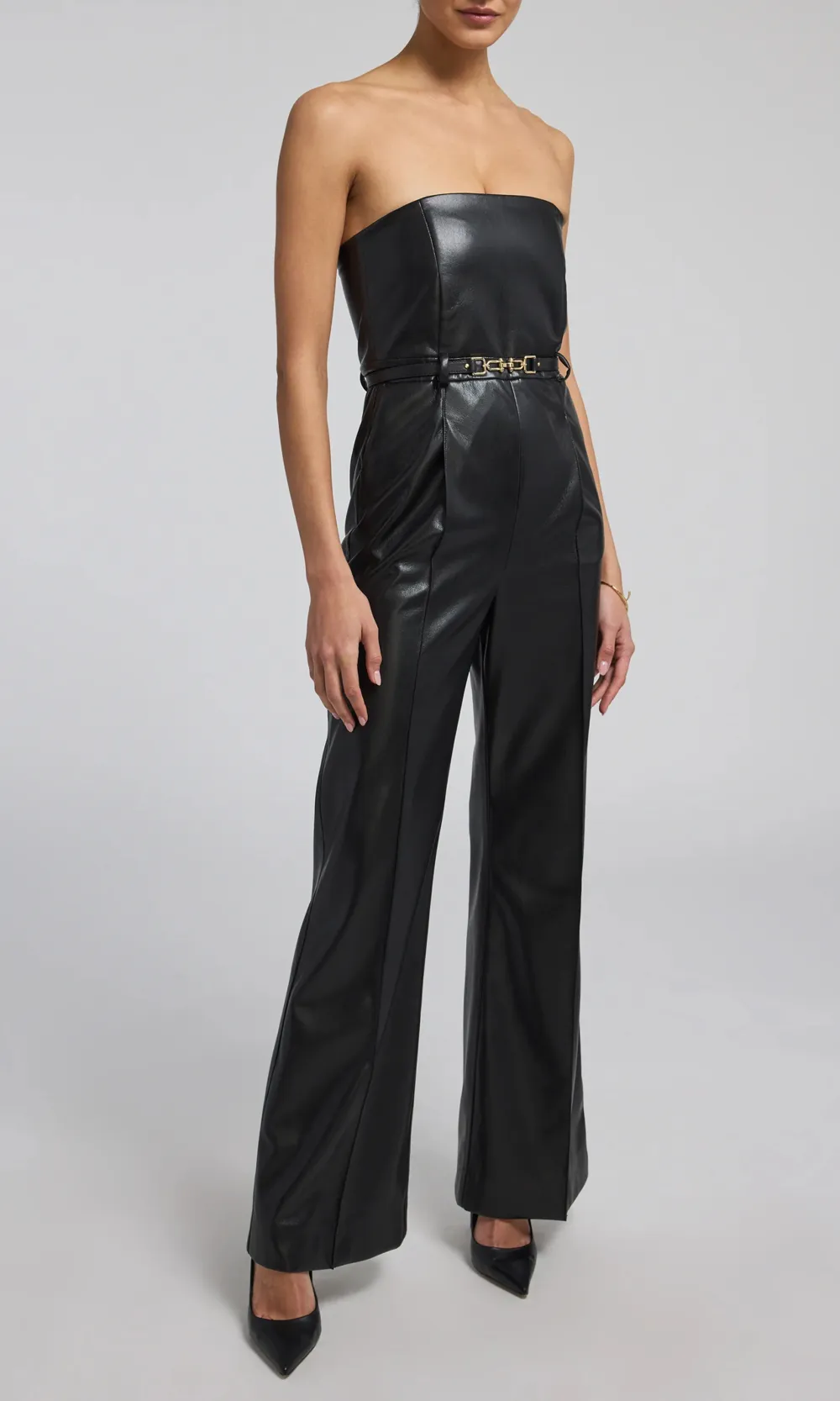 Black Tube Top Shiny Jumpsuit