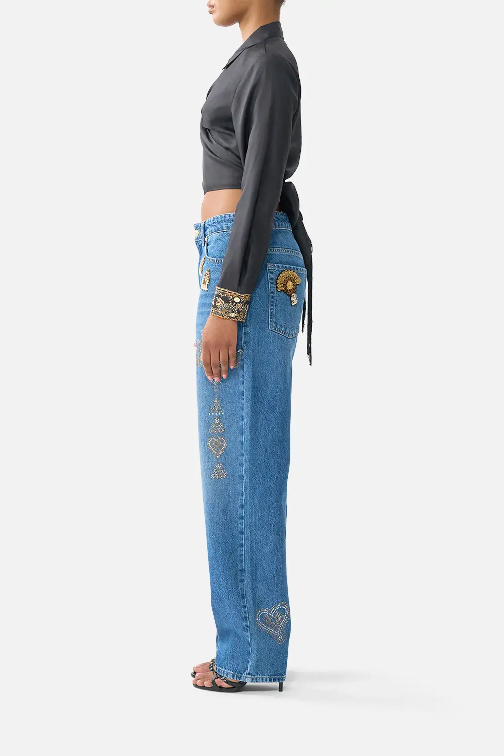 Printed Cropped Wrap Shirt with Tie
