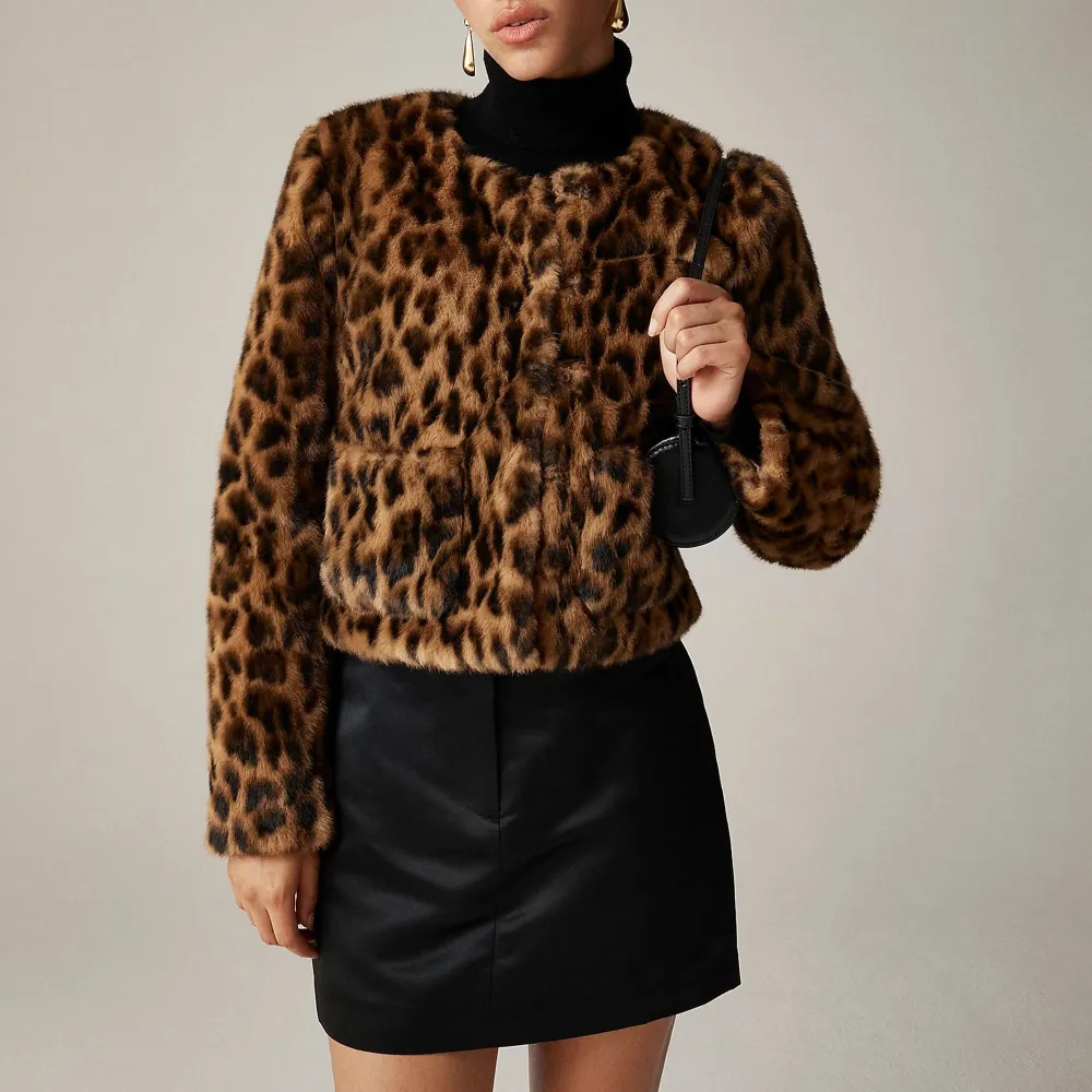 Crew Neck Faux Fur Jackets