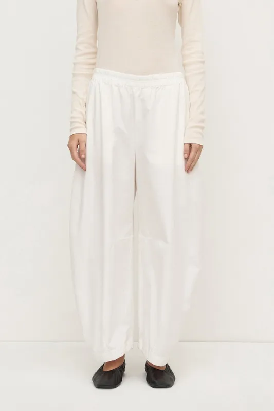 White Voluminous Cotton Barrel-Leg Pant