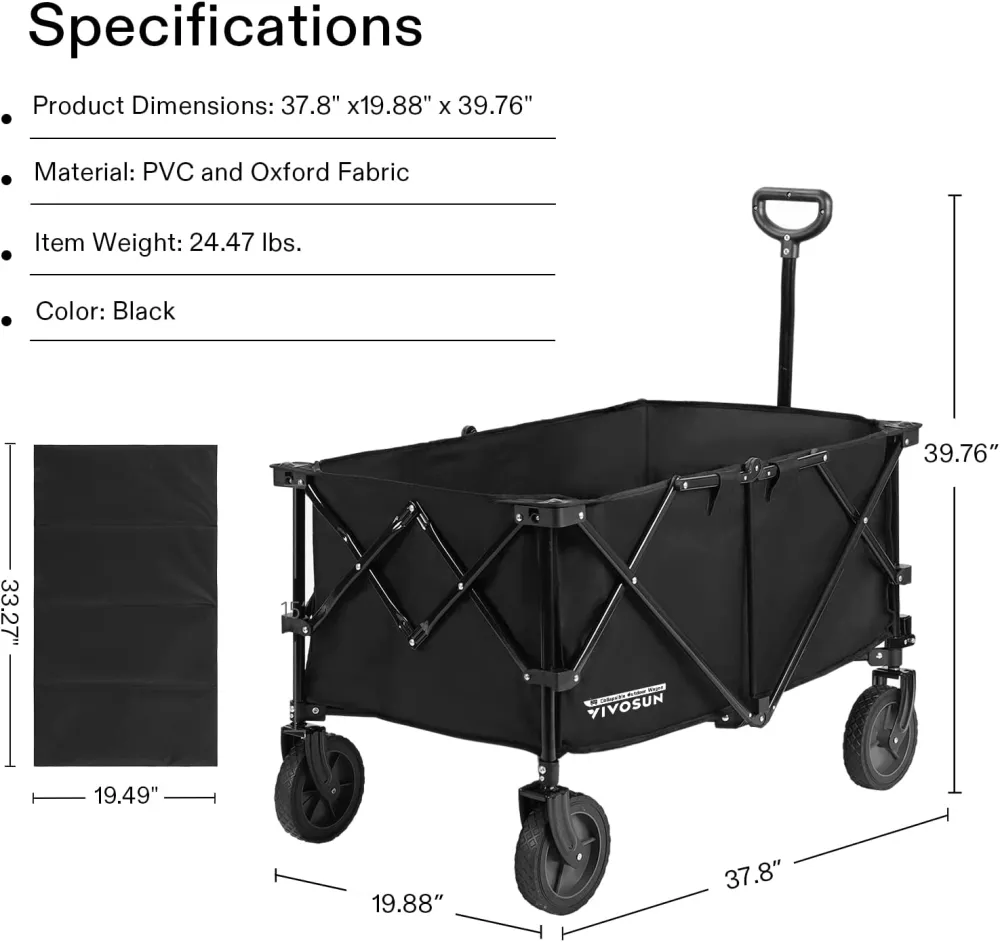 VIVOSUN Heavy Duty Collapsible Folding Wagon Utility Outdoor Camping Garden Cart, Black