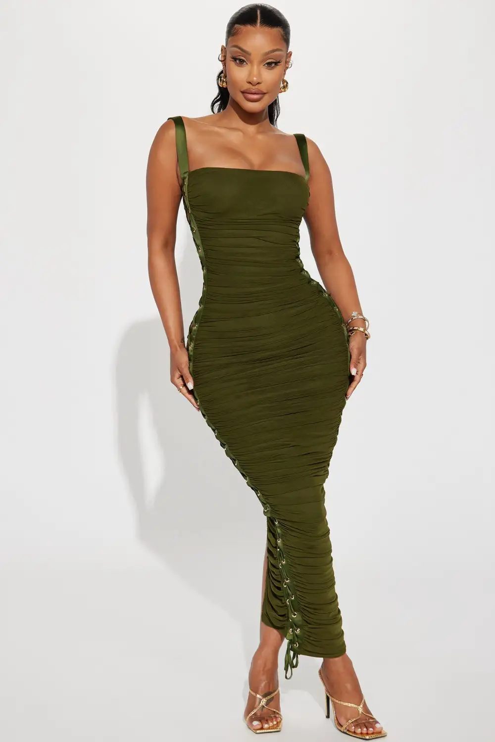 Laces Tied Maxi Dress - Olive